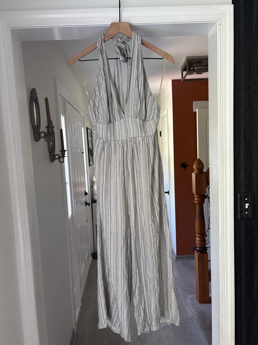 Illa Illa | Aztec Stripe Halter Jumpsuit Large Wide Leg Black White